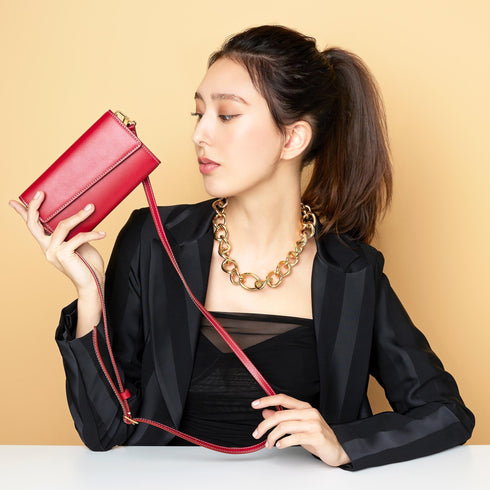 Cristian Marcucci×GinzaBeaute クリスチャン マルクッチ ギンザボーテ スマートフォンケース ウォレットケース ショルダーバッグ メンズ レディース 男女兼用 レザー 本革 レッド