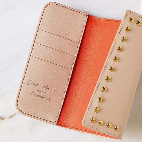 Cristian Marcucci×GinzaBeaute クリスチャン マルクッチ コラボ ギンザボーテ スマートフォンケース ウォレットケース ショルダーバッグ メンズ レディース 男女兼用 レザー 本革 ピンク スタッズ