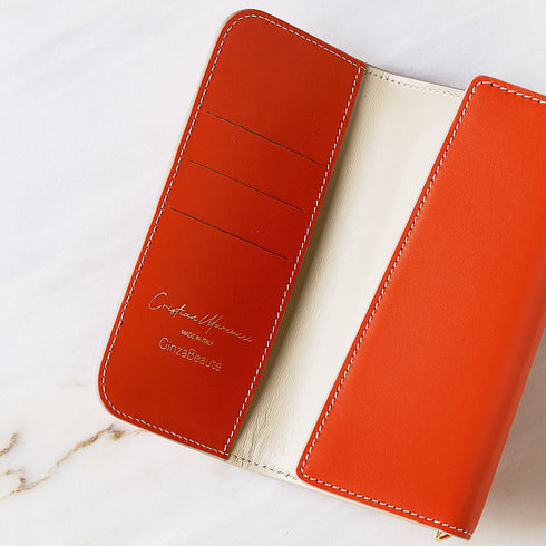 Cristian Marcucci×GinzaBeaute クリスチャン マルクッチ ギンザボーテ スマートフォンケース ウォレットケース ショルダーバッグ メンズ レディース 男女兼用 レザー 本革 オレンジ