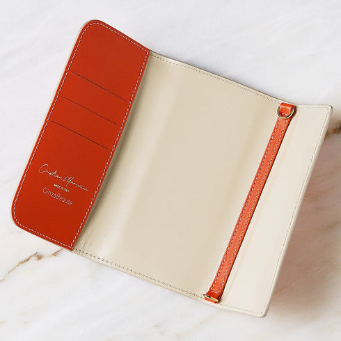 Cristian Marcucci×GinzaBeaute クリスチャン マルクッチ ギンザボーテ スマートフォンケース ウォレットケース ショルダーバッグ メンズ レディース 男女兼用 レザー 本革 オレンジ