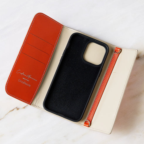 Cristian Marcucci×GinzaBeaute クリスチャン マルクッチ ギンザボーテ スマートフォンケース ウォレットケース ショルダーバッグ メンズ レディース 男女兼用 レザー 本革 オレンジ