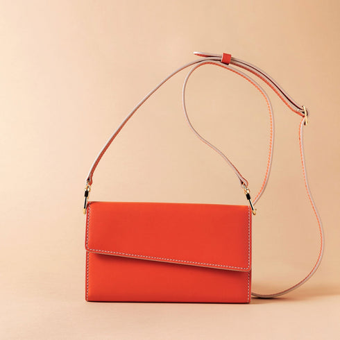 Cristian Marcucci×GinzaBeaute クリスチャン マルクッチ ギンザボーテ スマートフォンケース ウォレットケース ショルダーバッグ メンズ レディース 男女兼用 レザー 本革 オレンジ